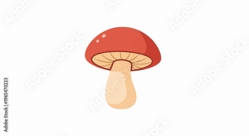 Cartoon mushroom with red cap and tan stem on white