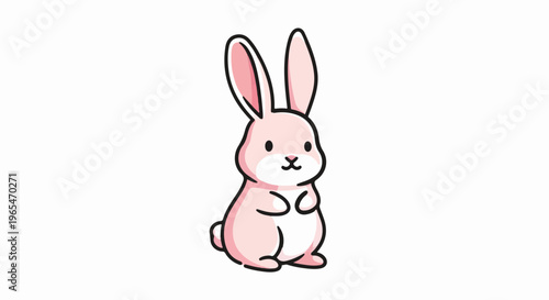 Cute pink bunny illustration, simple cartoon drawing, adorable animal