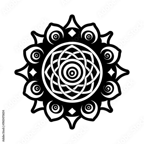 Glyph icon depicting a geometric flower symbol