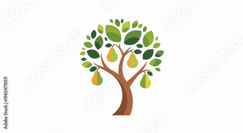 Stylized tree with green leaves and ripe pears
