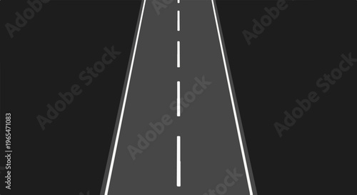 An empty asphalt road with white dashed lines leading into the distance