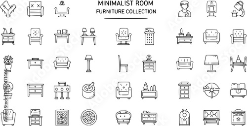 Minimalist Hand-Drawn Icons: Essential Furniture and Room Decor Collection