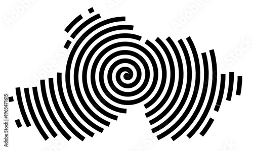 Symbol Map of the city Langenau (Baden-Württemberg, Germany) showing the city with a black spiral line