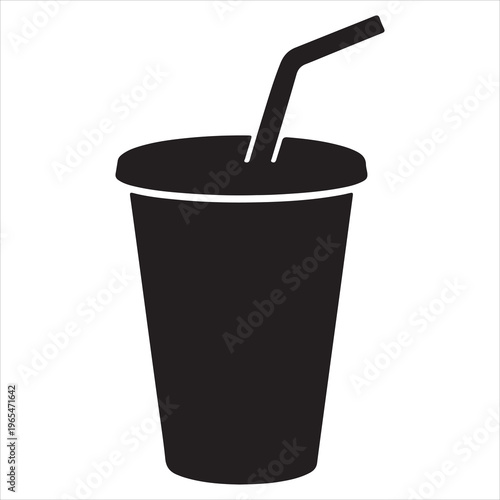 A black cup with a straw