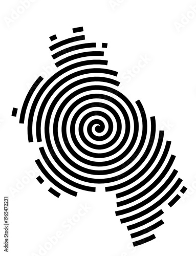 Symbol Map of the city Abensberg (Bayern, Germany) showing the city with a black spiral line