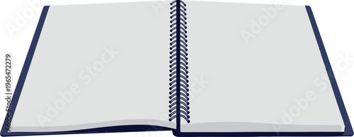 Spiral notebook vector illustration, open blank diary with white pages, realistic wire bound notepad for school and office supplies, empty sketchbook