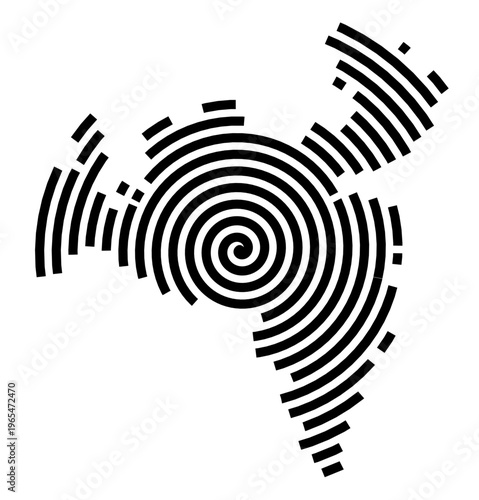 Symbol Map of the city Cham (Bayern, Germany) showing the city with a black spiral line