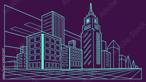 Minimalist Cyberpunk City Grid T-Shirt – Neon Future Skyline Design