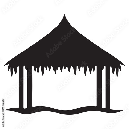 A black silhouette of a gazebo with a thatched roof