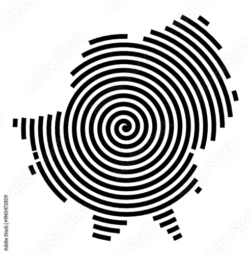 Symbol Map of the city Landau a.d.Isar (Bayern, Germany) showing the city with a black spiral line