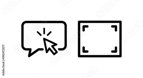 Interactive icons: speech bubble with cursor clicking for engagement, text input field for writing or editing, vector illustration for communication and content creation