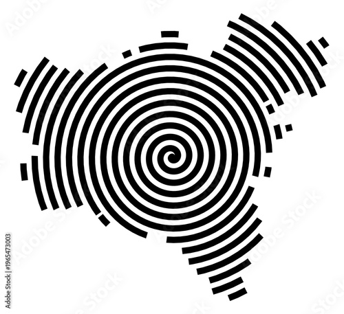 Symbol Map of the city Marktoberdorf (Bayern, Germany) showing the city with a black spiral line