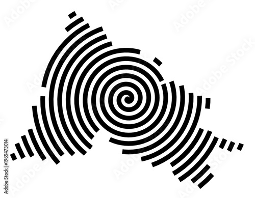 Symbol Map of the city Miesbach (Bayern, Germany) showing the city with a black spiral line