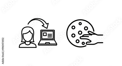 Session hijacking icon and cookie theft icon, vector graphics illustrating online security risks and data privacy concerns, line art