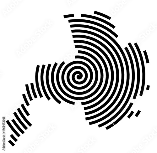 Symbol Map of the city Mühldorf a.Inn (Bayern, Germany) showing the city with a black spiral line