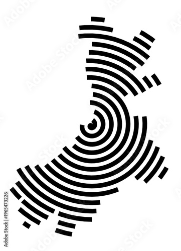 Symbol Map of the city Peiting (Bayern, Germany) showing the city with a black spiral line