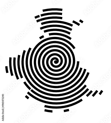 Symbol Map of the city Penzberg (Bayern, Germany) showing the city with a black spiral line