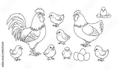 Hand-drawn poultry farm animal icons vector illustration
