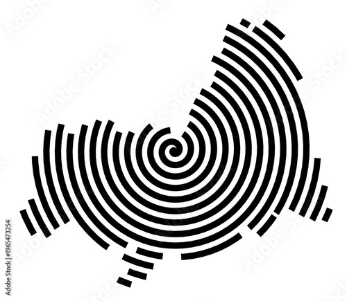 Symbol Map of the city Prien a.Chiemsee (Bayern, Germany) showing the city with a black spiral line