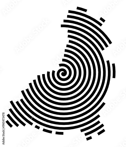 Symbol Map of the city Tutzing (Bayern, Germany) showing the city with a black spiral line