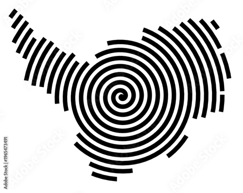 Symbol Map of the city Vöhringen (Bayern, Germany) showing the city with a black spiral line