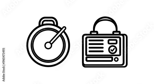 Stopwatch and timer icons, symbolizing time management, speed, and measurement, clean line art vector graphics for apps and web
