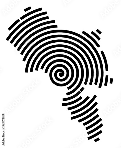 Symbol Map of the city Luckenwalde (Brandenburg, Germany) showing the city with a black spiral line