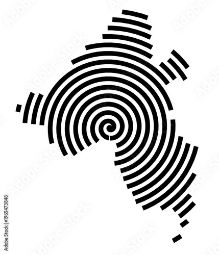 Symbol Map of the city Oberkrämer (Brandenburg, Germany) showing the city with a black spiral line