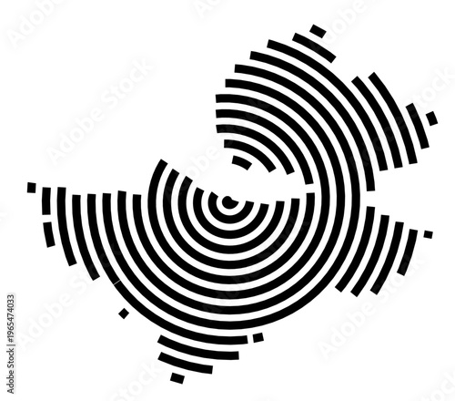 Symbol Map of the city Ribnitz-Damgarten (Mecklenburg-Vorpommern, Germany) showing the city with a black spiral line