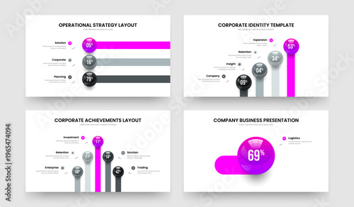 Minimalist Proposal 3 4 5 1 Element Chart Slide Template Bundle. Modern Insight Three Four Five One Step Graph Frame Design Vector Illustration Collection.