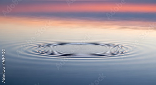 Calm water ripples spreading across a peaceful lake surface at sunset with orange sky reflection