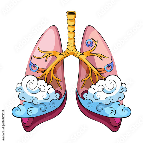 Conceptual lungs illustration showing ocean waves and sea foam inside representing the fluid nature of breathing and respiratory system health