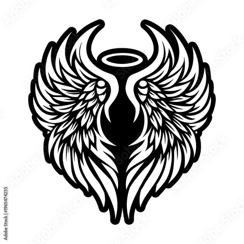 A filled style icon of angel wings