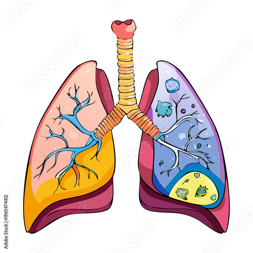 Artistic lungs design with diverse textures and patterns representing the complexity and various conditions of the human respiratory system health