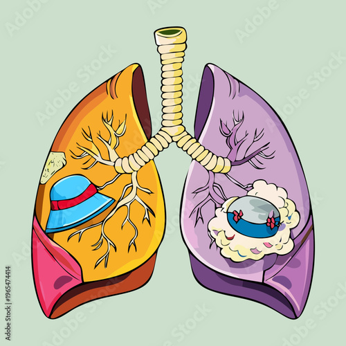 Human lungs illustration containing space for text and icons representing a personalized or customizable respiratory health and wellness infographic
