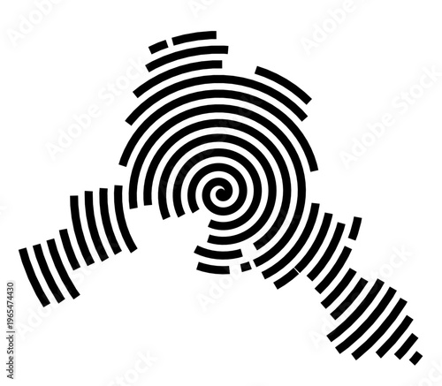 Symbol Map of the city Schwarzenberg_Erzgeb. (Sachsen, Germany) showing the city with a black spiral line