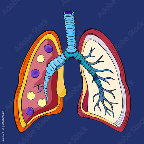 Artistic lungs design with a blue glowing tree and root patterns representing the bronchial network and life giving breath of nature