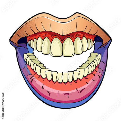 Detailed illustration of human teeth and gums with a slight gap representing dental structure and oral health hygiene for clinical study