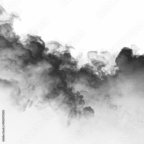 Light gray smoke clouds with flowing trails, wispy curls and airy texture vector