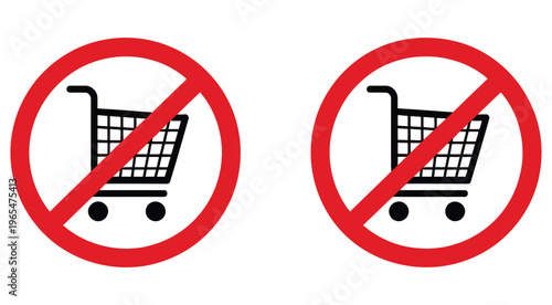 Shopping, cart ban icon featuring prohibited shopping cart symbol, no shopping and restriction concept, modern flat vector illustration for e-commerce, apps, websites, and digital design