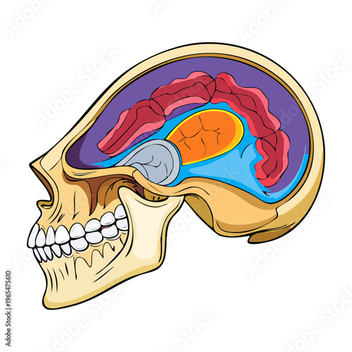 Detailed medical illustration of human head and neck anatomy for surgery planning and medical science education and professional clinical research materials