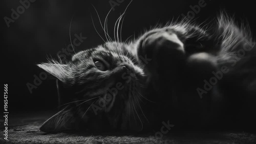 Resting cat black and white portrait of a relaxed feline in studio