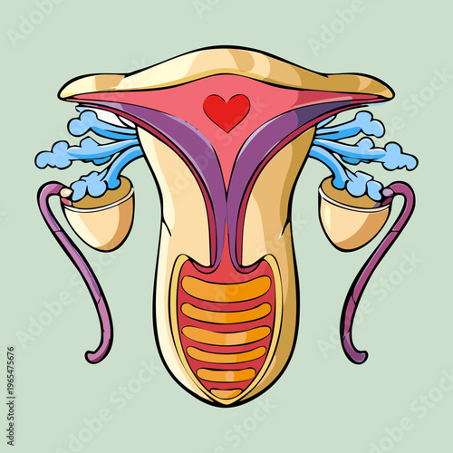 Human female reproductive system anatomy for medical science education and gynecological health professional training and clinical research and study purposes