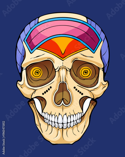 Human skull anatomy with vibrant color coding for neurological science education and medical professional training and clinical research and study materials