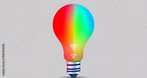 Smart RGB LED Lightbulb Vector Illustration Colorful WiFi Connected Lighting Icon for Home Automation