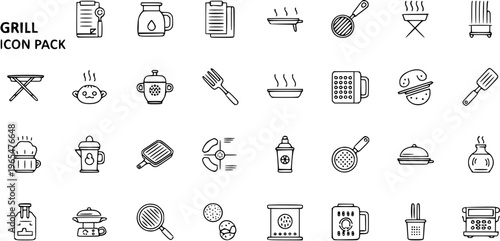 Grill Icon Pack: Barbecue, Cooking, Food  Kitchen Essentials Line Art