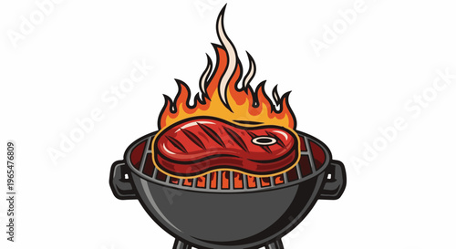 Juicy steak sizzling on a hot grill with flames