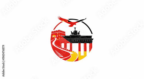 Icon merging iconic landmarks from China and Germany with an eagle