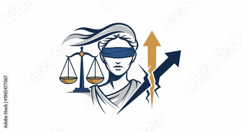 Lady Justice with scales, arrows, and lightning strike