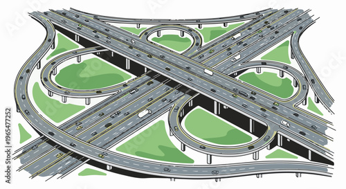 Intricate highway interchange with multiple levels and car traffic